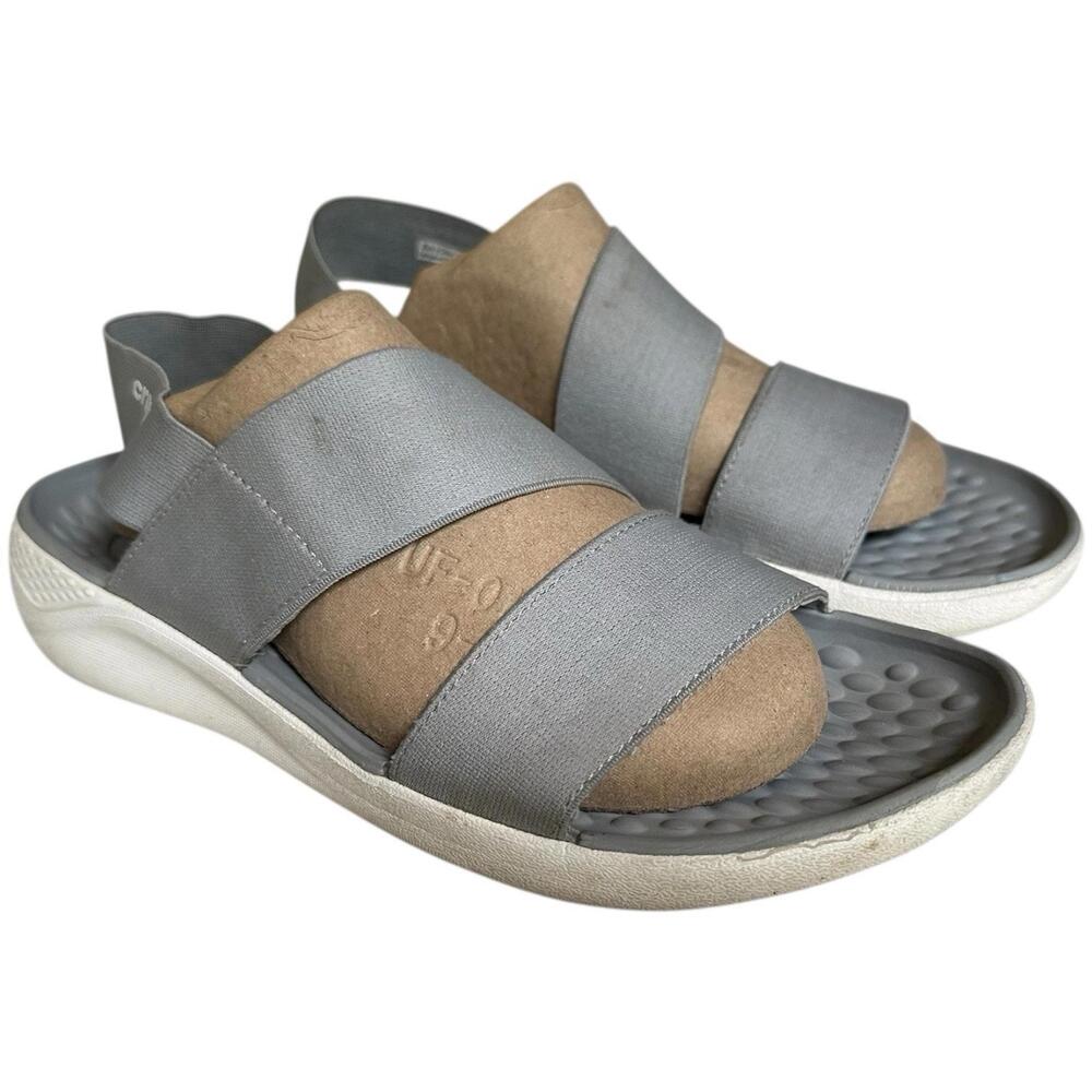 Crocs Sandals Women 9 Lite Ride Stretch Gray Light Blue Comfort Stylish